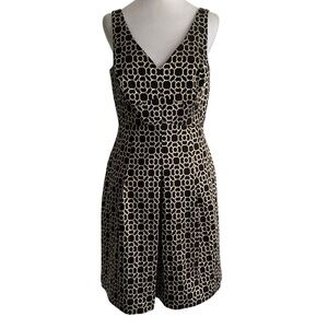Lauren Ralph Lauren Black & Gold Size 8 Jacquard Sleeveless V Neck Dress